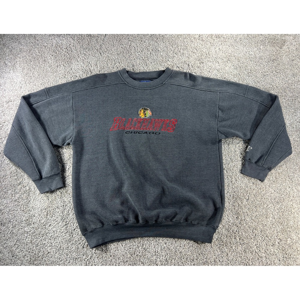 Vintage Logo Athletic Chicago Blackhawks NHL Sweatshirt Mens Large Gray